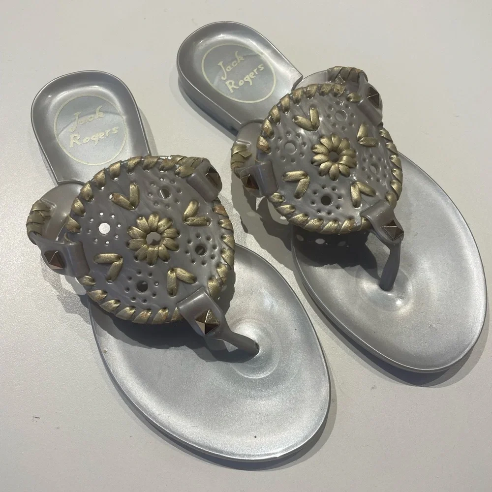 Jack Rogers Silver and Gold Sandals for Effortless Elegance